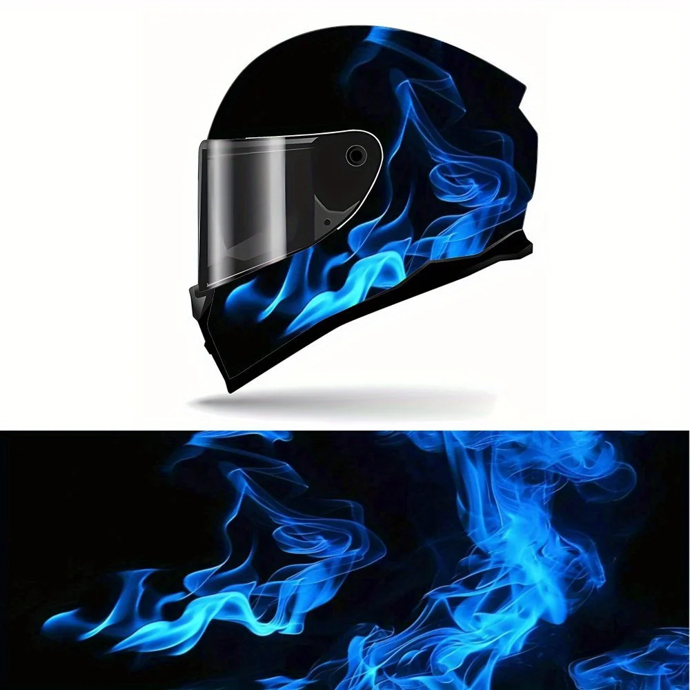 

Blue Flame Velvet Full Helmet Stickers - Durable PVC Motorcycle Racing Graphic Stickers, Perfect Gift for Cycling Enthusiasts an