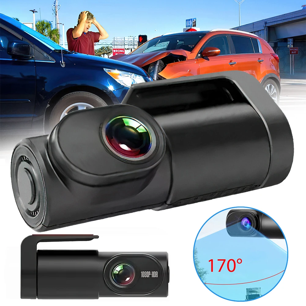 Telecamera per auto con doppia funzione, anteriore e posteriore, risoluzione 1080P, mini telecamera HD con visione notturna e angolo di 170 gradi. ° Grandangolo, Registrazione in Loop per Auto, SUV
