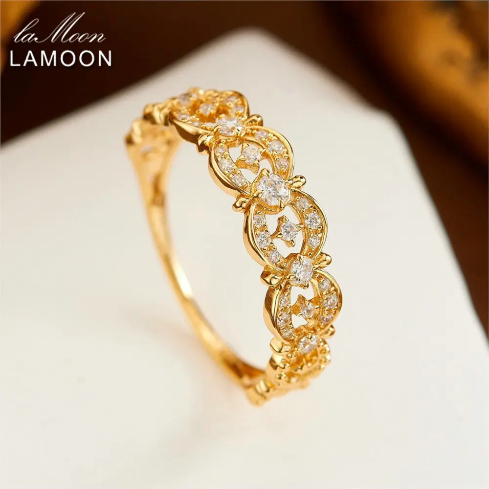 

LAMOON INS Lace Vintage Luxury Ring For Women Exquisite Elegant 925 Sterling Silver Gold Vermeil Fine Jewelry Birthday Gift