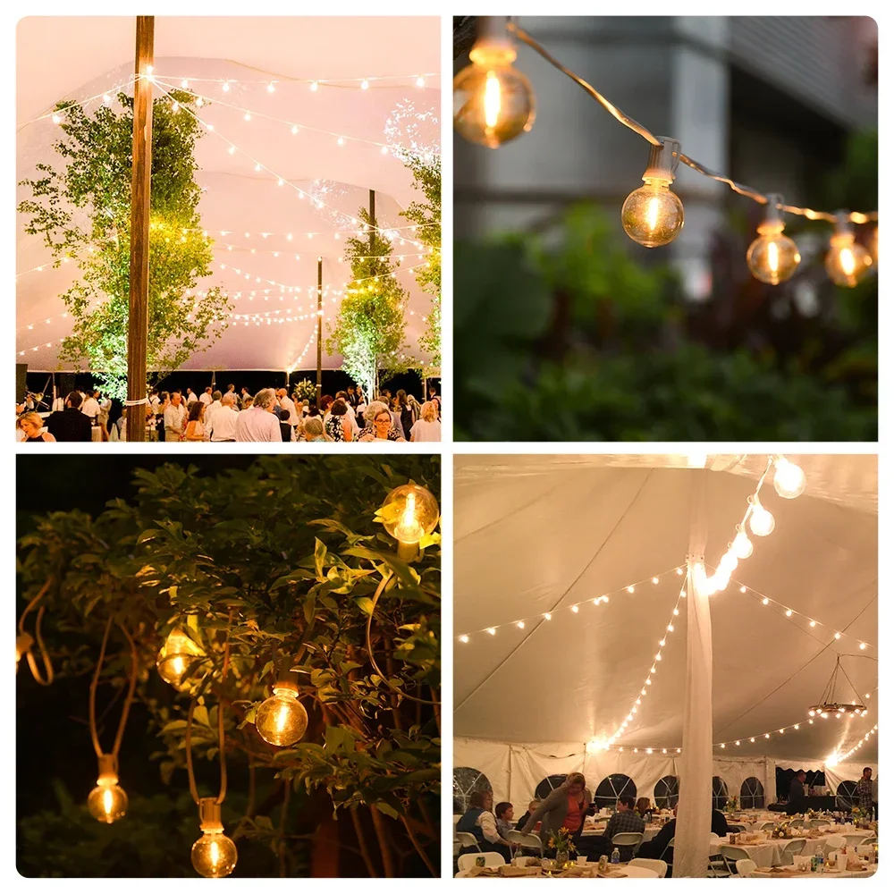 30M 15M Fata String Light G40 LED Ball Festoon Luci collegabili Decorazione della stringa di luce di nozze per la festa in giardino nel cortile