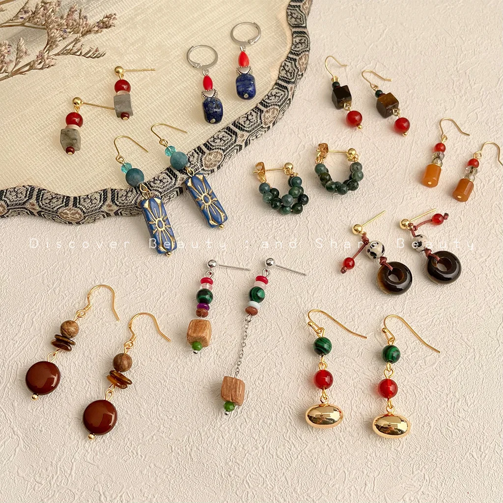 

Аксессуары для самостоятельного изготовления: Новые китайские серьги из натурального камня, женские, в литературном и ретро-стиле, геометрические, с бахромой, ручной работы, в национальном стиле.