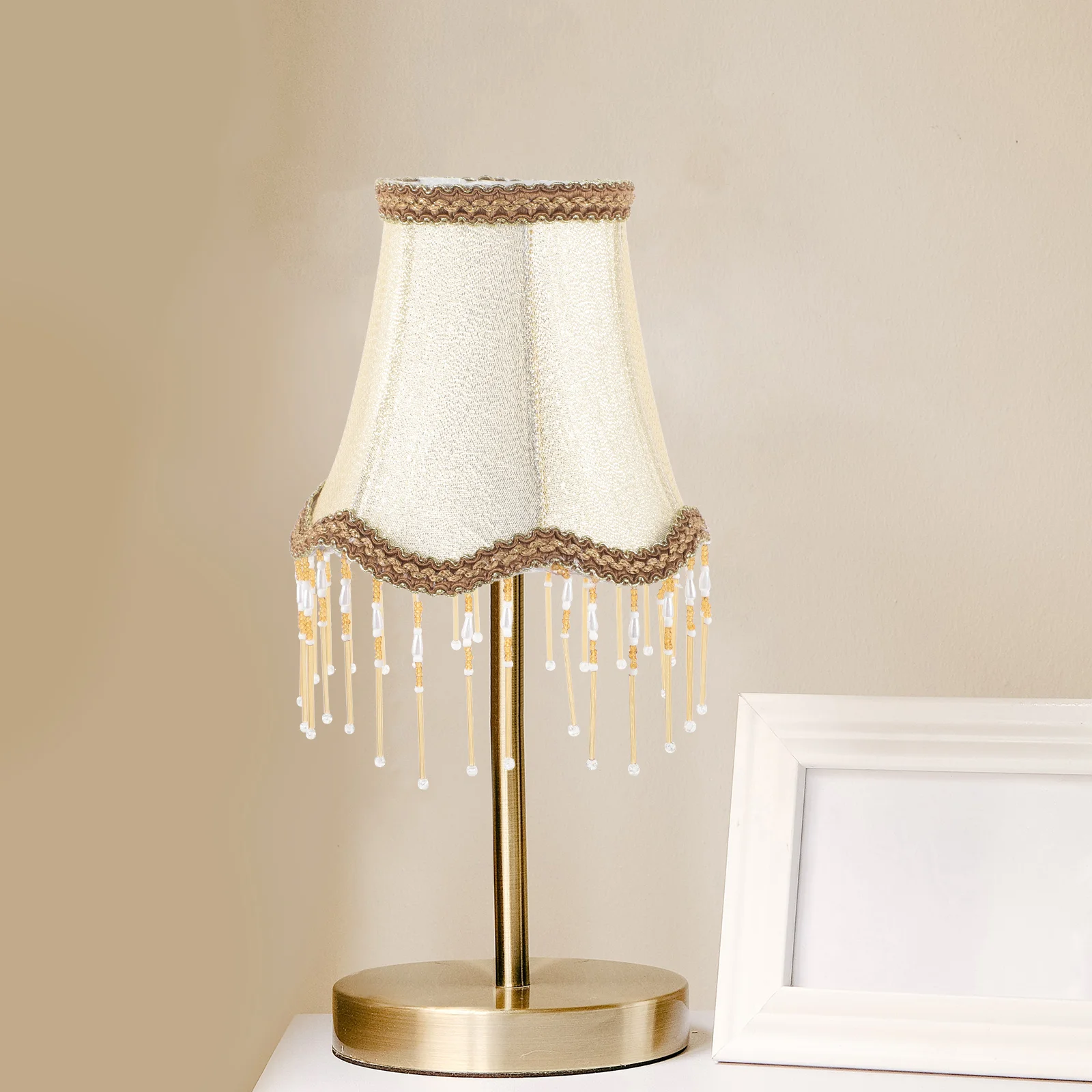 

European Crystal Lampshade Accessory Cloth Desk Light Barrel Shades Fringe Drum for Wall Small