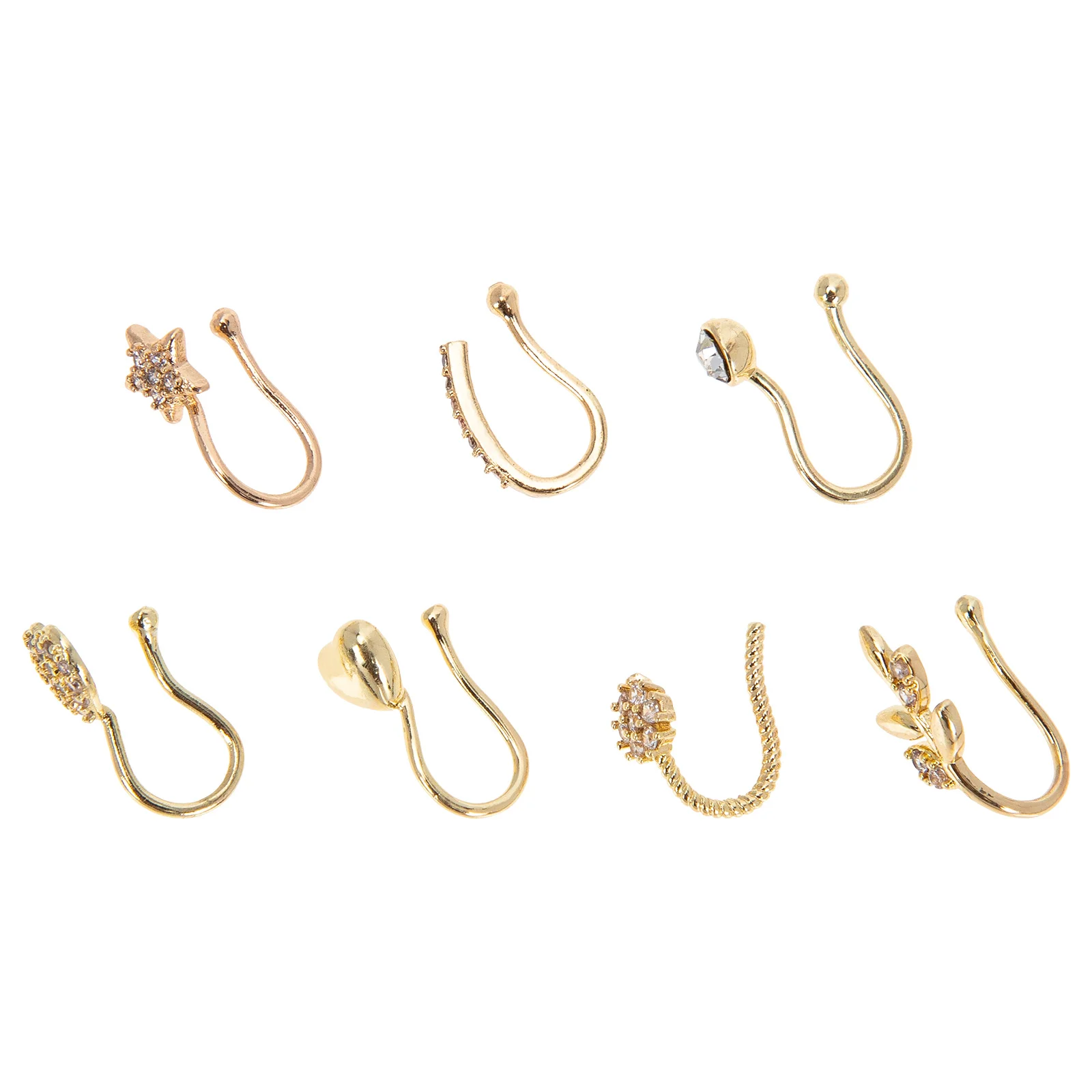 

7pcs Copper Rings Clip Non Piercing Fake Heart Shape Nose Jewelry Body Piercing Accessories Elegant Fashion Party Dance