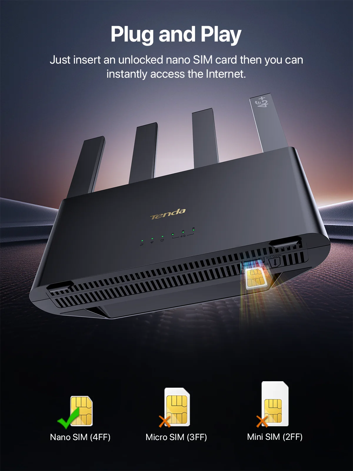 Tenda 4G08 4G+ Router AC1200 CAT6 LTE Router 2.4G&5Ghz SIM Card Slot Hotspot WiFi Router Modem Home Outdoor Mesh WiFi+ Coverage