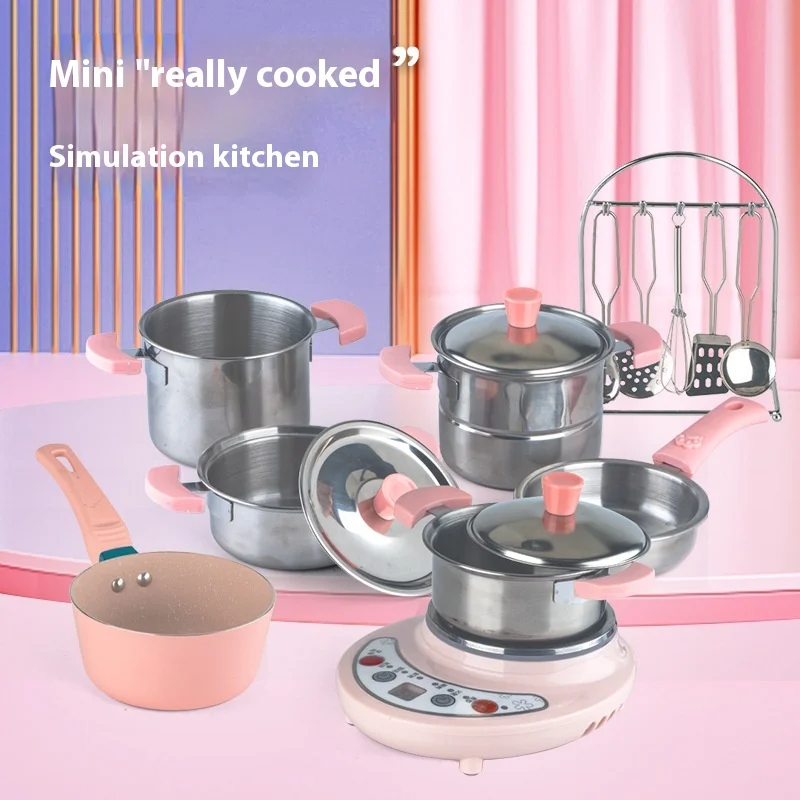 Pretended Play Multi Functional Electric Stove Rice Cooker Set Real Cooking Frying Pan Soup Pot Gift For Girls Toys For Kids