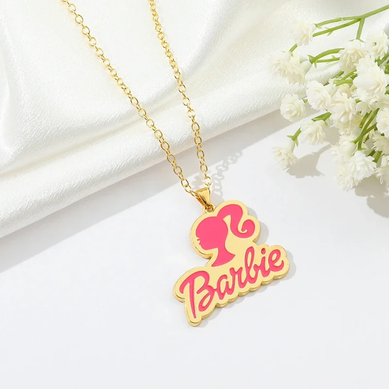 Kawaii Barbie Element Gold Necklace Head Pattern Cartoon Clothes Accessories for Girls Princess Metal Pendant Women Jewelry Gift