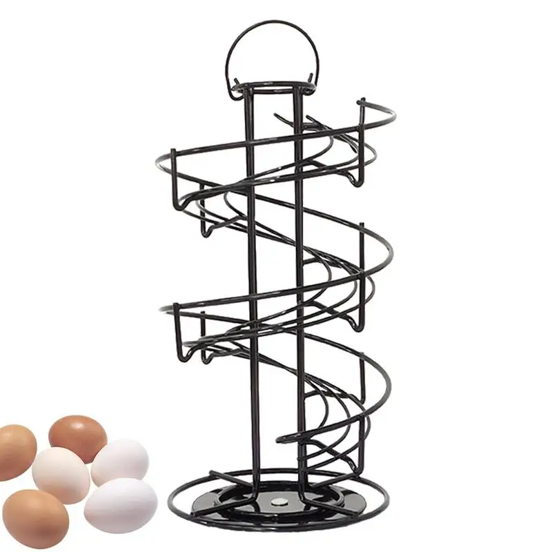 

Egg Dispenser Stand Spiral Iron Rack Countertop Egg Holder Freestanding Modern Egg Organizer With Handle For Chicken Coop Pantry