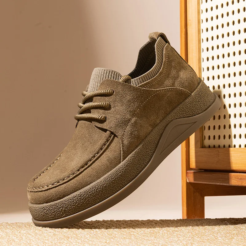 Autumn Wide Toe Spring New Men's Cowhide Fashion Versatile Single Short Boots Soft Leather Men's Boots Zapatillas De Deporte