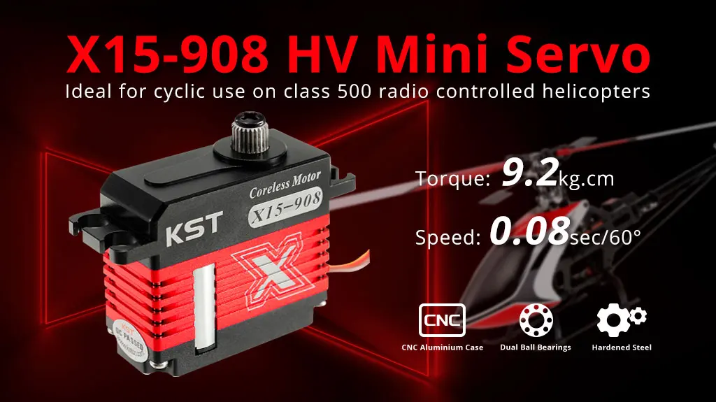 KST X15-908 V8.0 9.2Kgf.cm 0.08sek HV Coreless Cyclic Mini Servo für RC-Helikopter und Flugzeuge – Detail 1