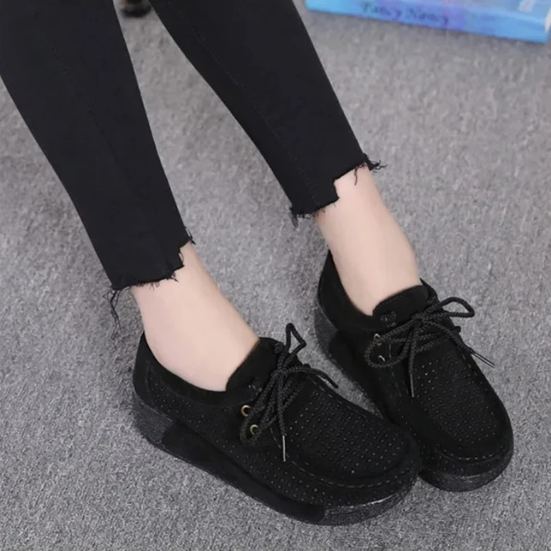 

2025 г., женская обувь на платформе из натуральной замши, женские мокасины на плоской подошве со шнуровкой, слипоны, женская повседневная обувь