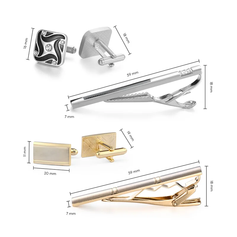 4 Sets Tie Clips & Cufflinks For Men Man Shirt Cufflink Wedding Guests Gift With Box Pisa Ties Pin Luxury Men's Gift For Husband