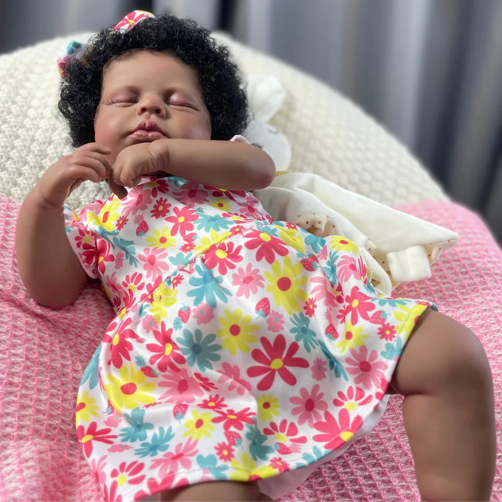 Bambola rinata da 20 pollici, bambola nera realistica con corpo in gomma dalla pelle scura, regalo per il festival dei bambini