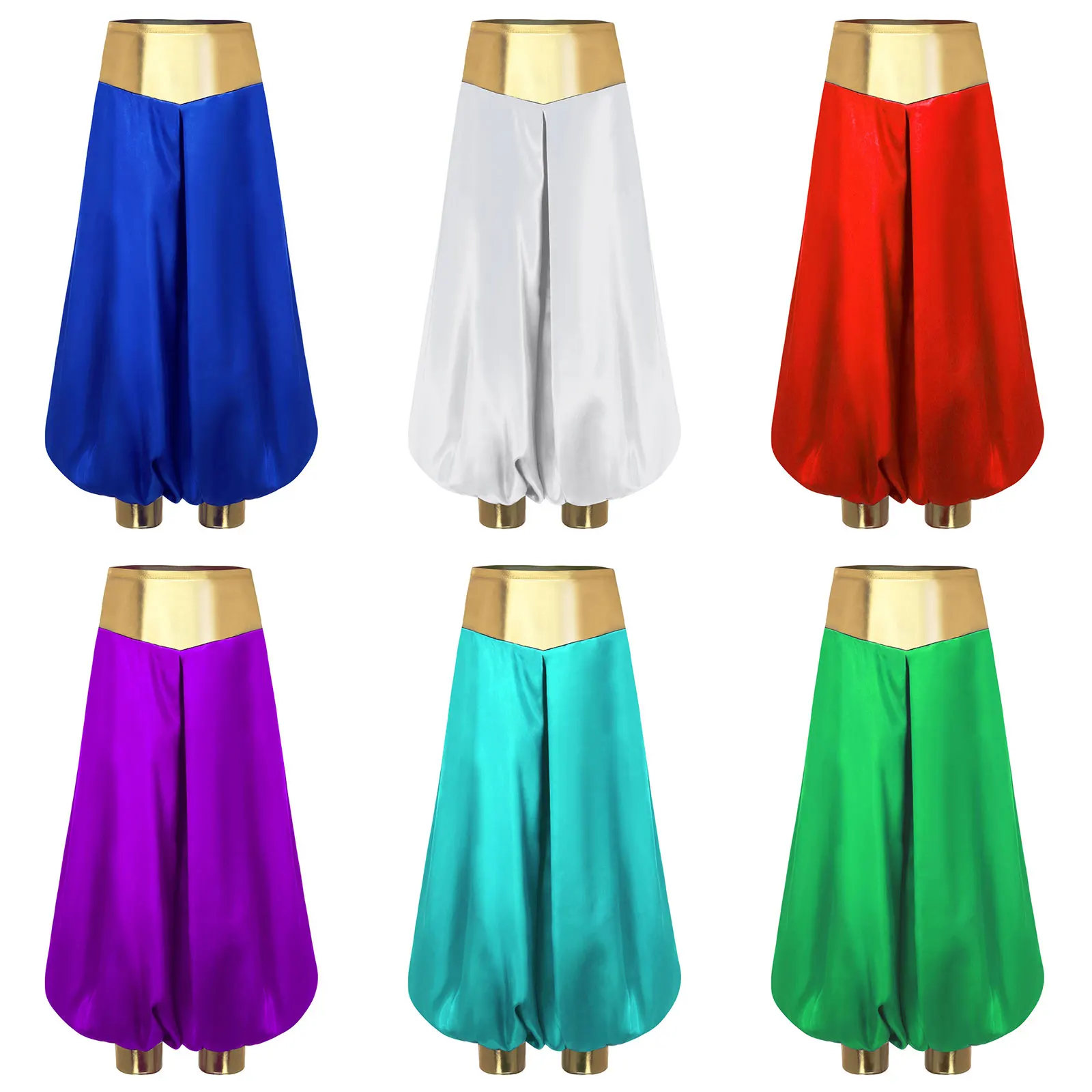 Boys Magical Hippie Harem Pants Metallic Shiny Baggy Lantern Long Pants Arabian Prince Cosplay Costume for Halloween Dress Up