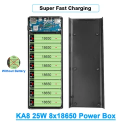 Power Box Super Fast Charge, 20000mAh Carga da bateria, Caixa de armazenamento Shell, 8x18650 Power Bank Case, 9V, 25W, sem bateria para iPhone