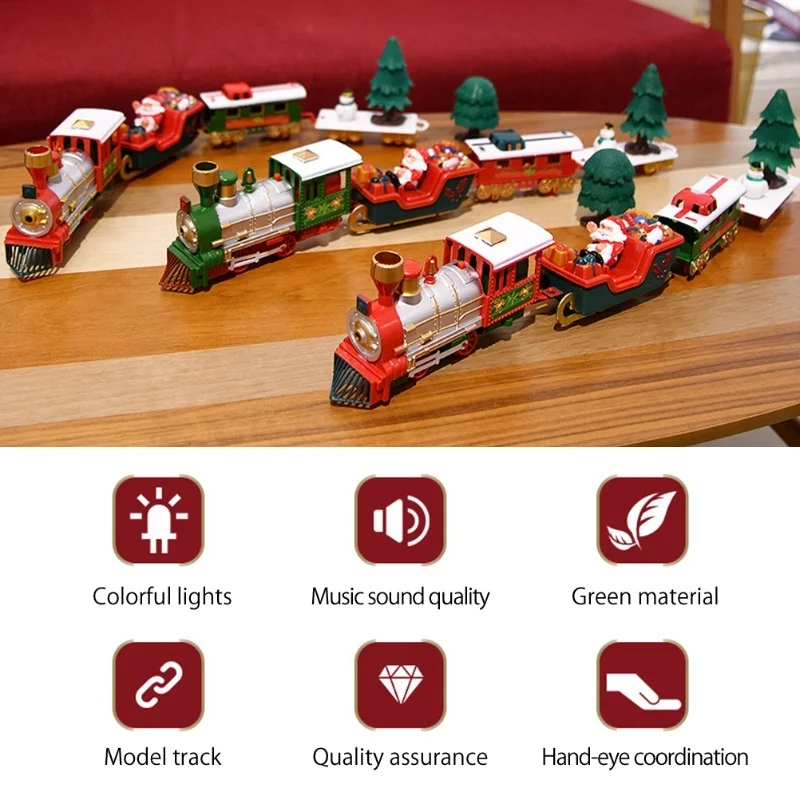 عيد الميلاد قطار المسار الكهربائي للأطفال ألعاب مقصورة السكك الحديدية الكلاسيكية مع الموسيقى الخفيفة لهدايا الأطفال #5