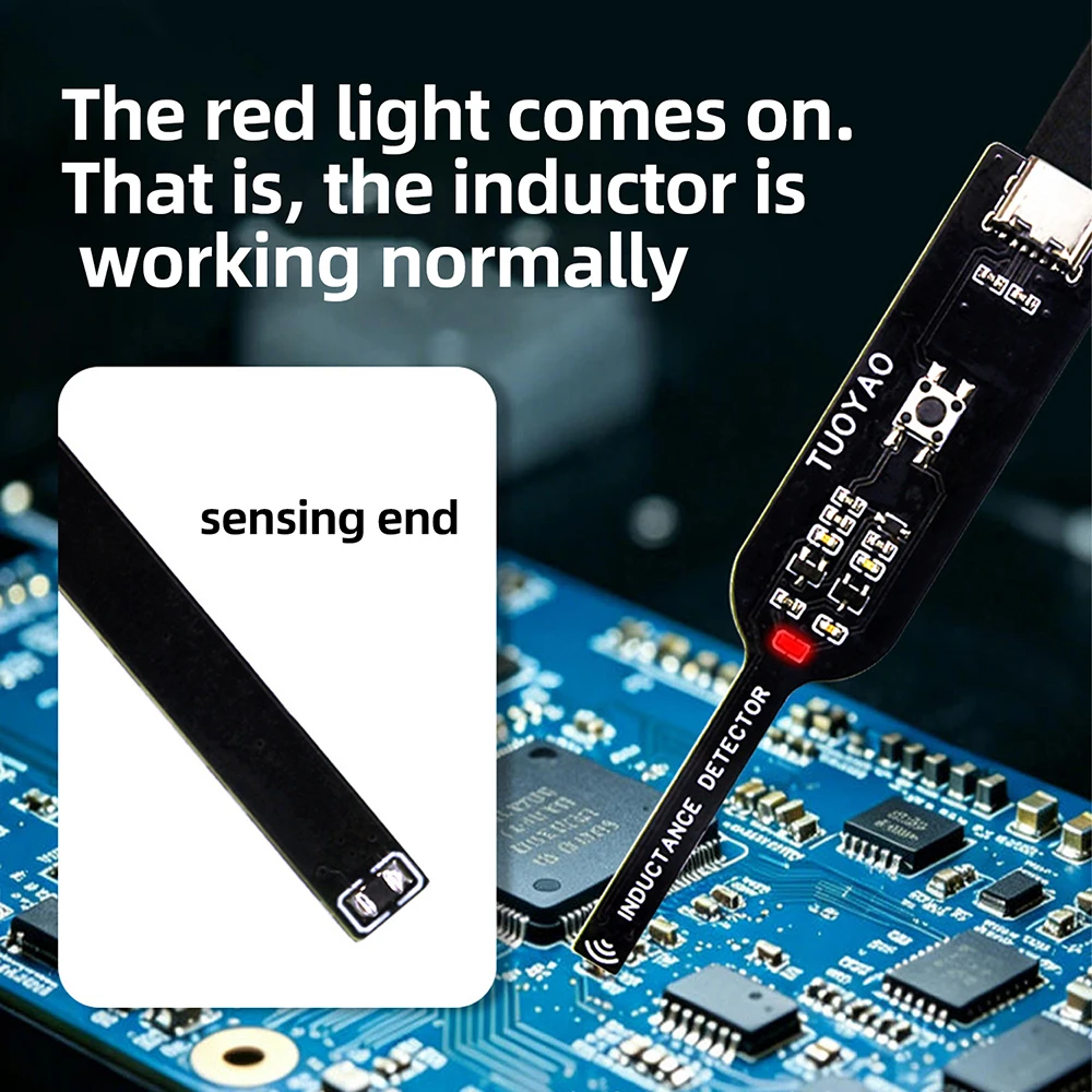 DC 5V Inductance Tester Non-Contact Coil Tester Red Light Indicator for Phone Motherboard Repair Fault Detector Type-C interface