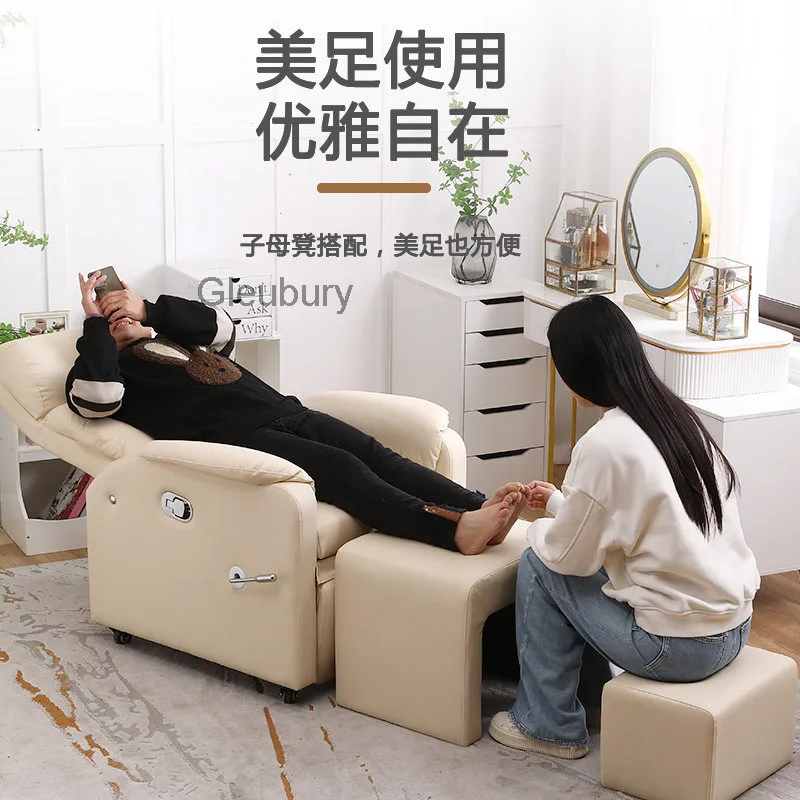 Beauty salon sofa chair, reclining for manicures, eyelash extensions, permanent makeup, foot massage, facial treatments, and