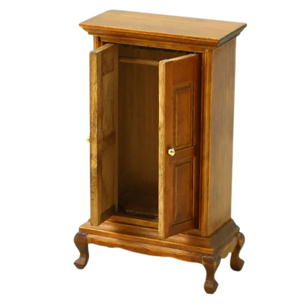 

Miniature Furniture European Style Double Door Wardrobe Wooden Cabinet Bedroom Living Room Dollhouse Accessories Home Decor