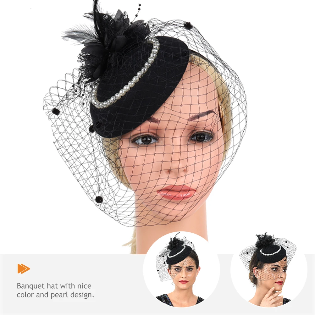 

Tulle Headband Women Hair Accessories Retro Banquet Wedding Hat Pearl Light Bridal Headdress Cosplay Tea Party