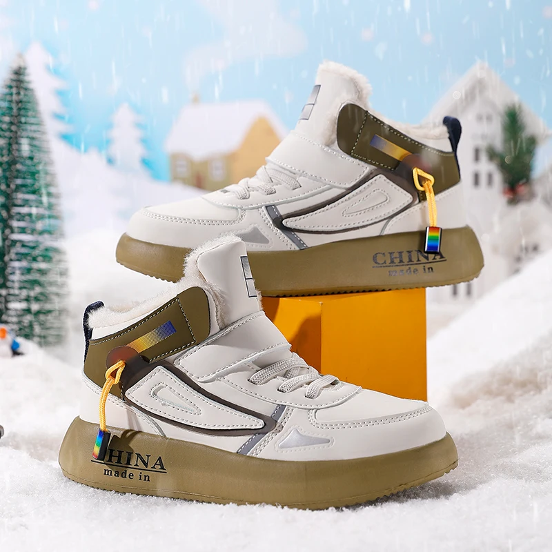 2024 Nieuwe Winter Kinderschoenen PU Leer Waterdichte Sportschoenen Kinderen Snowboots Meisjes Jongens Warme Pluche Mode Sneakers