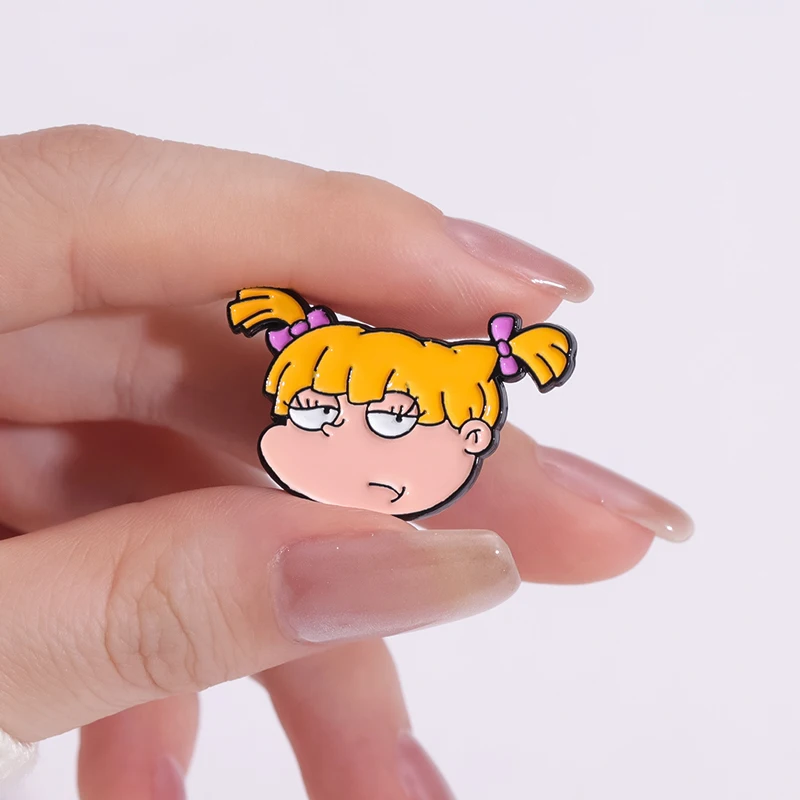 Naughty Cool Girl Enamel Pins Custom Yellow Haired Girl Brooches Lapel Badges Cartoon Funny Jewelry Gift for Friends