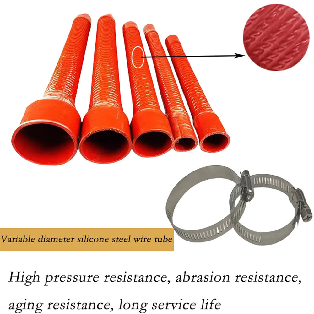 Purchase steel wire silicone hose with throat clamp. Silicone hose can be bent freely, resistant to high temperature and wear