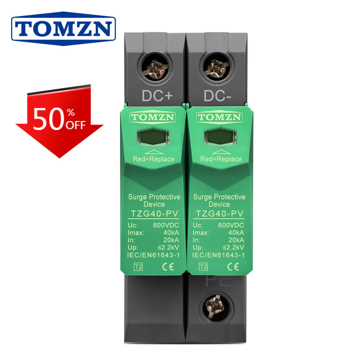 TOMZN SPD DC 500V 600V 800V 1000V 20KA~40KA  House Surge Protector Protective Low-voltage  Arrester Device