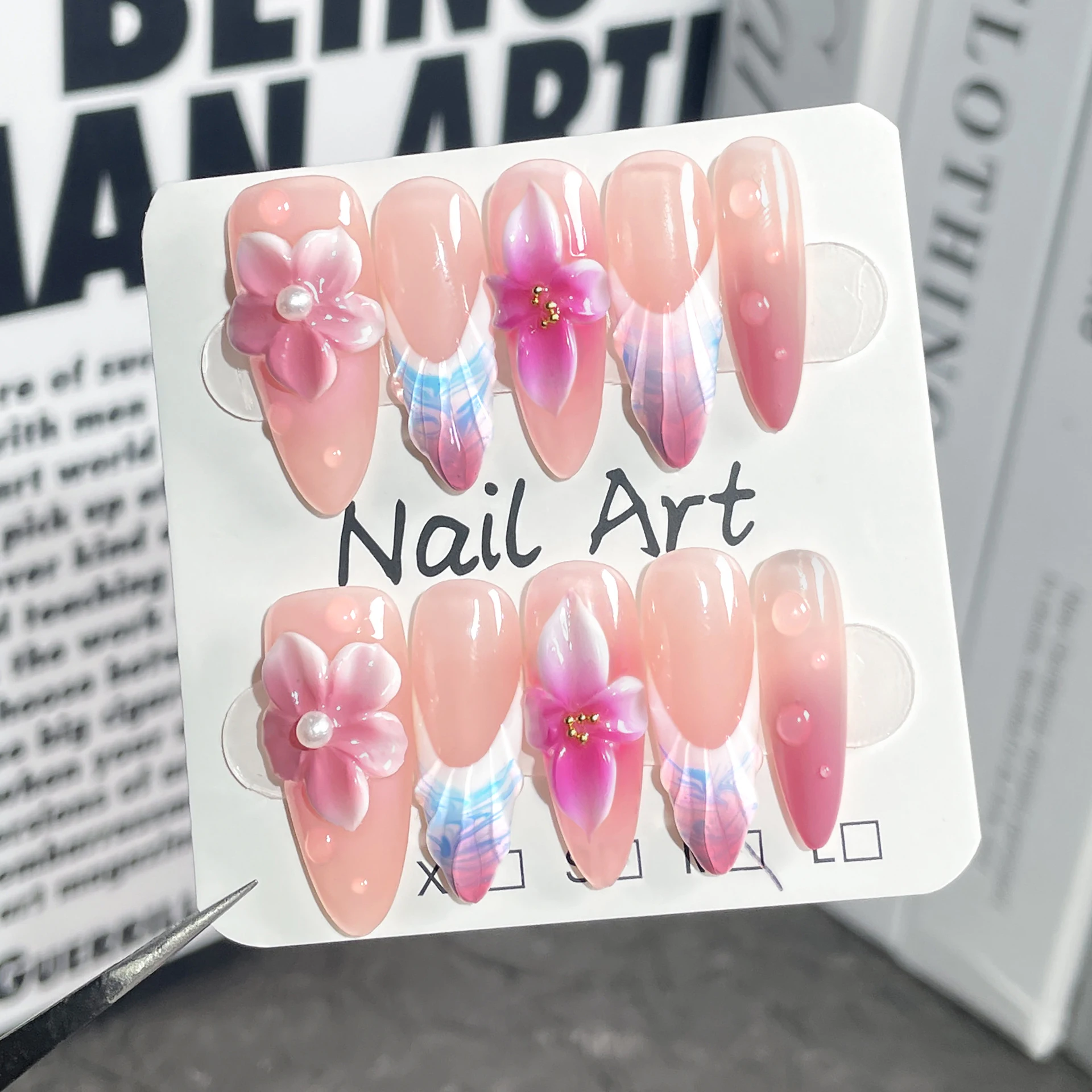 10 ชิ้น Y2K Cool Spice สาวสีดําสีชมพูยาวเคล็ดลับ Handmade กดบนเล็บ Cross Spider เพชรเล็บปลอม Duckbilled ภาษาฝรั่งเศสคําเล็บ