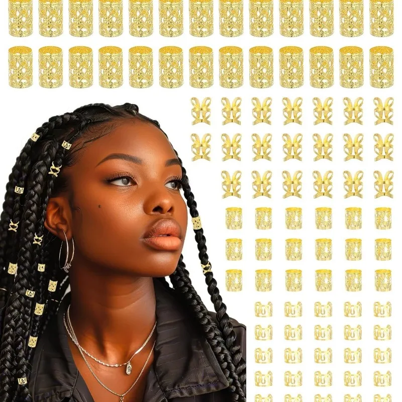 

120 Pieces Gold Cutout Dread Rings for Locs Synthetic Hair Braiding Accessories Set Fashion Hair Decor No Fall Out Strong Hold