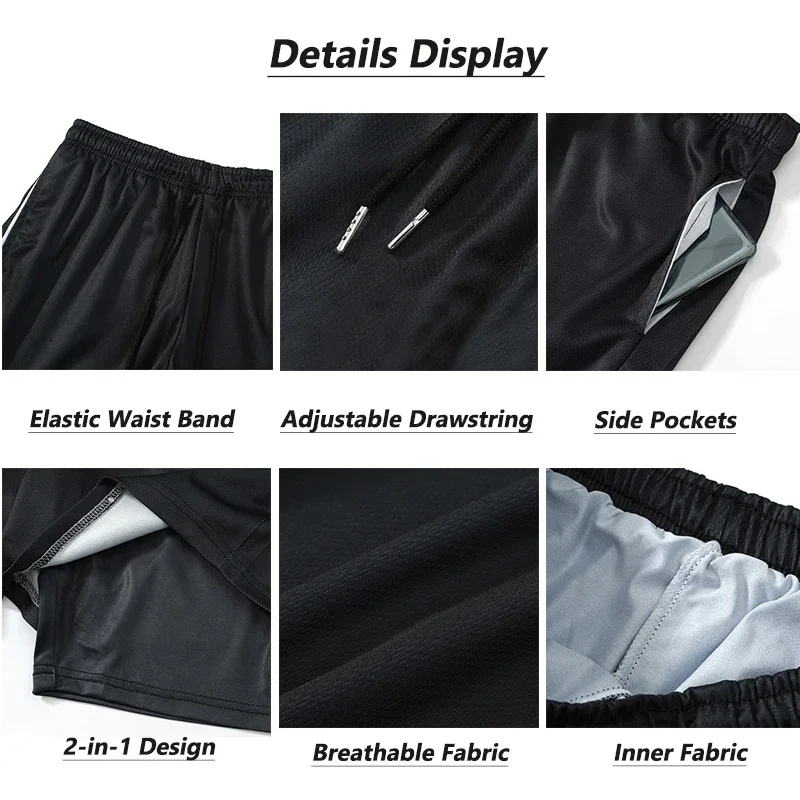 Mens 2 in 1 Running Shorts Anime Graphic Athletic Gym Workout Shorts with Compression Liner Pockets Summer Quick Dry Stretchy