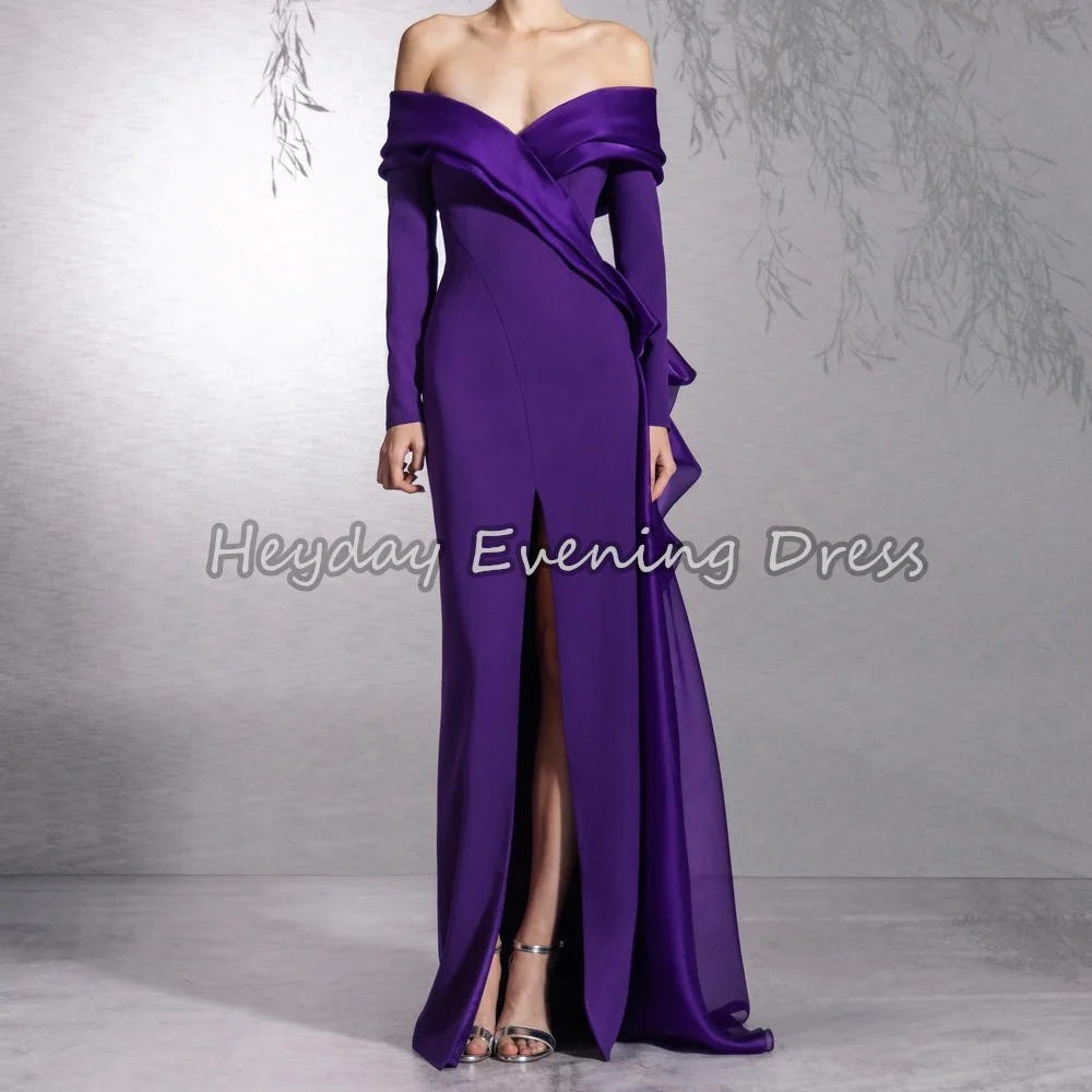 

Heyday Crepe Mermaid Sweetheart Neckline Pleats Floor Length Simple Saudi Evening Party Dresses For Women 2025 With Long Sleeves