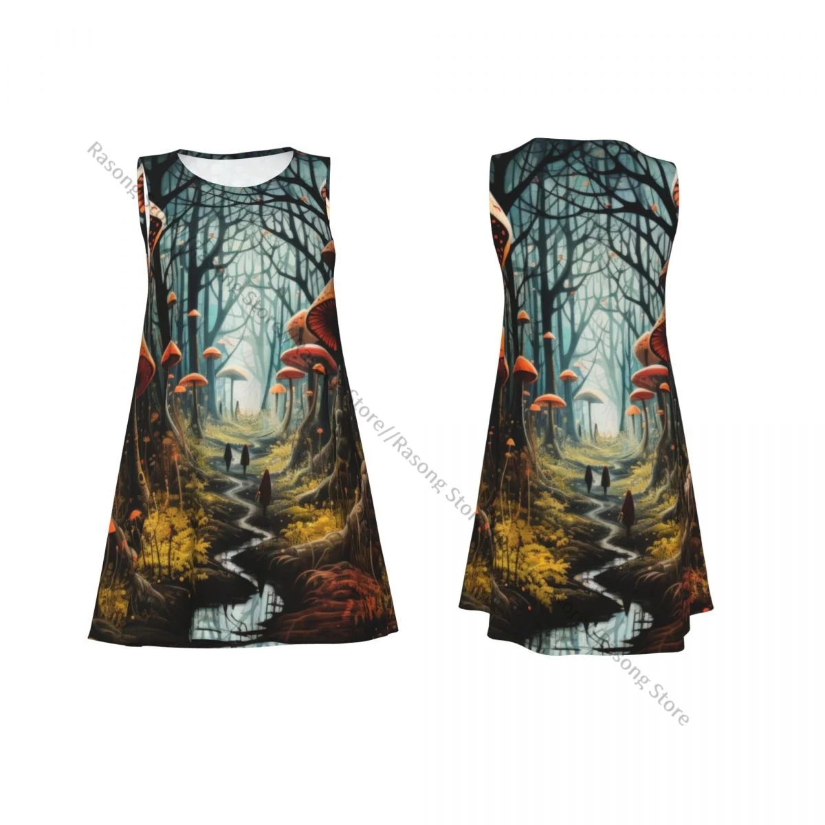 فستان نسائي صيفي كاجوال فساتين تي شيرت لتغطية الشاطئ فستان بدون أكمام على شكل فطر الغابات