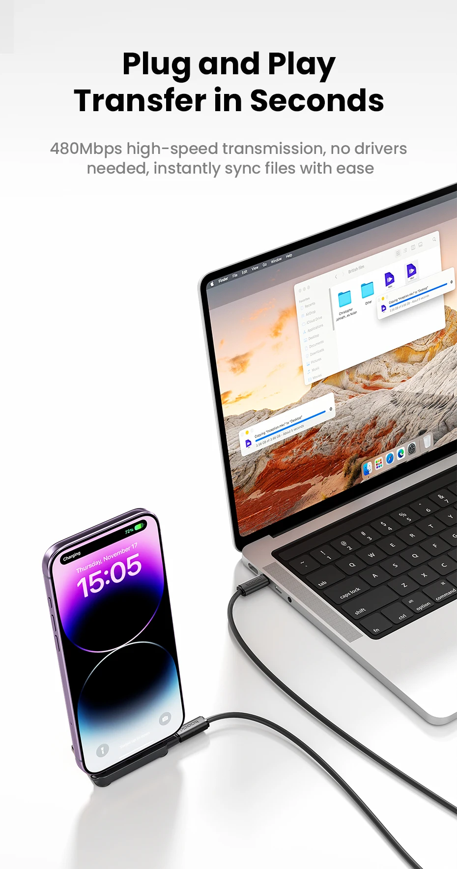 Toocki 30W USB-C-auf-Lightning-Adapter mit integriertem Klappständer und Trageband, tragbarer Typ-C-Buchse auf iP-Stecker OTG für iPhone 14 13 – Detail 5