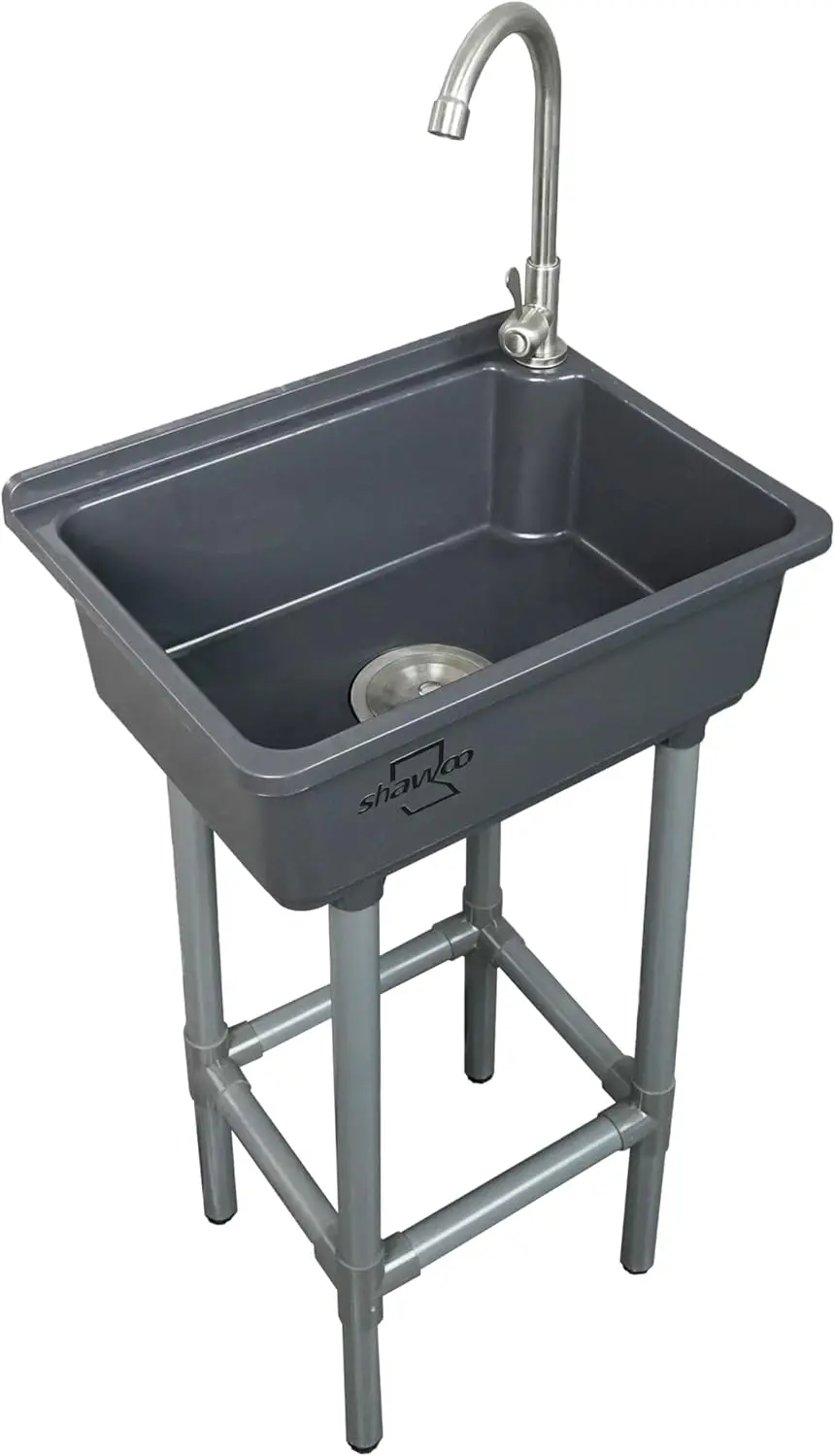 

Freestanding Single Bowl Utility Sink, Kitchen Wall-Mounted Sink 16.9 x 12.8 Inch laundry tub With 1.26 faucet hole Plastic Sink