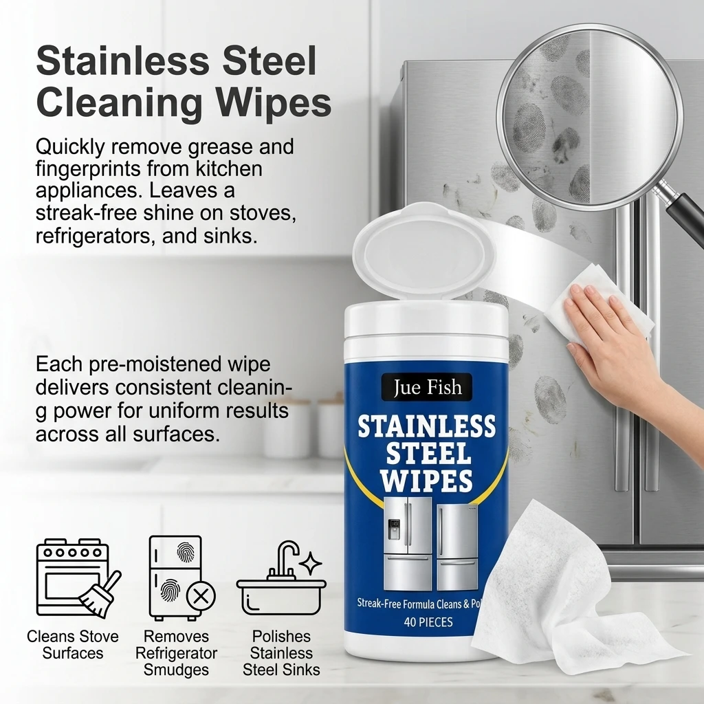 Stainless Steel Cleaning Wipes for Kitchen Appliances Homeowners Grease Remover No Streak Polish for Fridge Stove Range Hood