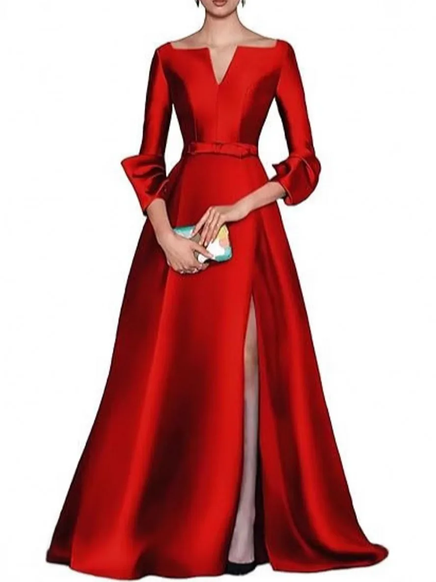 Gaun Ibu Pengantin Warna Hijau Tua yang Elegan 2026 Kerah V Lengan Setengah Bahan Satin Silt Panjang untuk Acara Pernikahan, Tamu, dan Pesta Formal