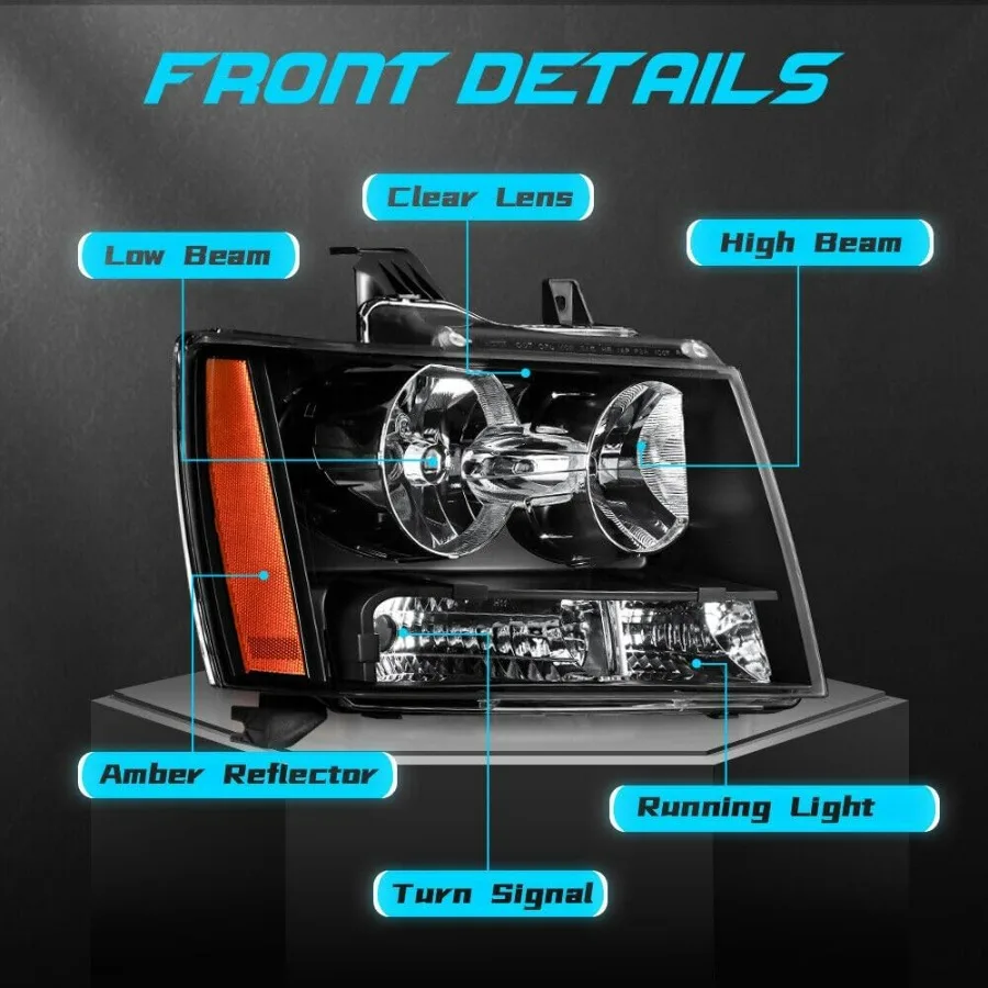 مجموعة مصابيح أمامية متوافقة مع 2007-2014 تشيفي تاهو سوبربان 1500/2007-2013 شيفروليه أفالانش سوبربان 2500 مع لمبة مع B #2