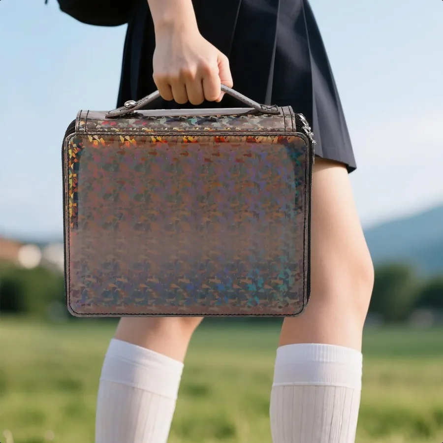 مقلمة ملونة ذات سعة كبيرة 124 فتحة من جلد البولي يوريثان مع سحاب إغلاق منظم محمول لأقلام الألوان المائية مثالية لـ