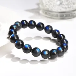 Natural Black Labradorite Blue Light Bracelet Round Beads Labradorite Jewelry Cat Eye Women Men Moonstone 8mm 9mm 10mm AAAAAA