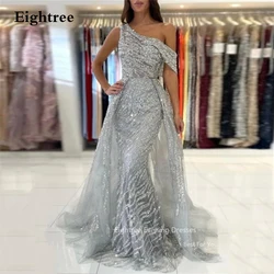 Eightree Sparkly Siliver Prom Dresses Exquisite Arabic Women Party Dress Sequined Long Dubai One Shoulder Luxury Evening Gowns