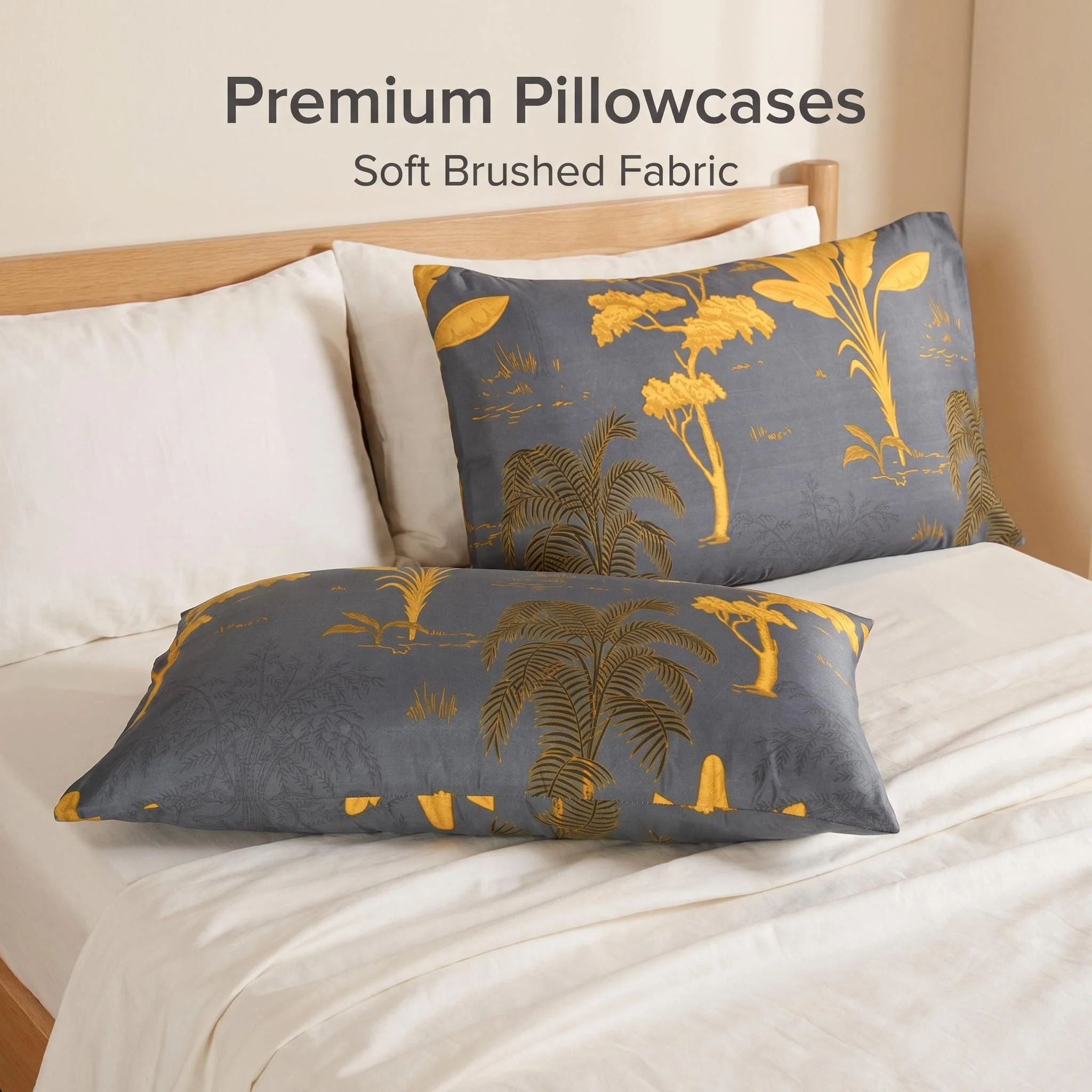 2PC Luxury Gold Leaf Plant Print Pillowcases Set Vintage Style Machine Washable for Home Dormitory Versatile All-Season Bedding