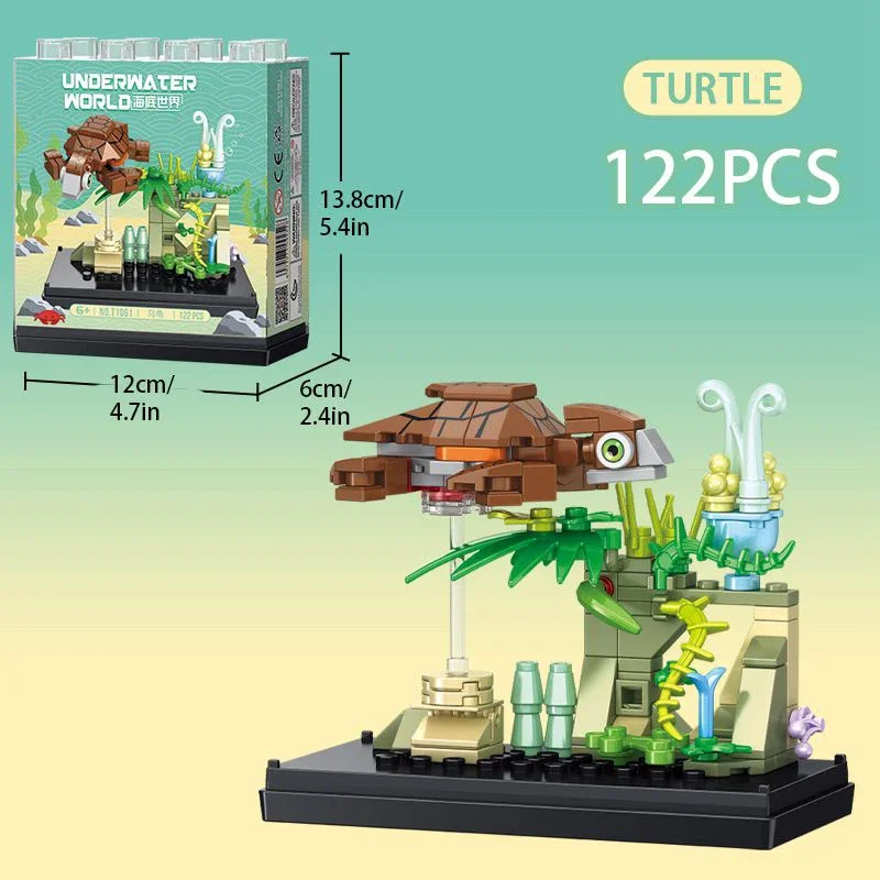 Underwater World Building Blocks Toy Set Dolphin Clown Fish Jellyfish Turtle Marine Life Bricks Toys Children\'s Christmas Gifts