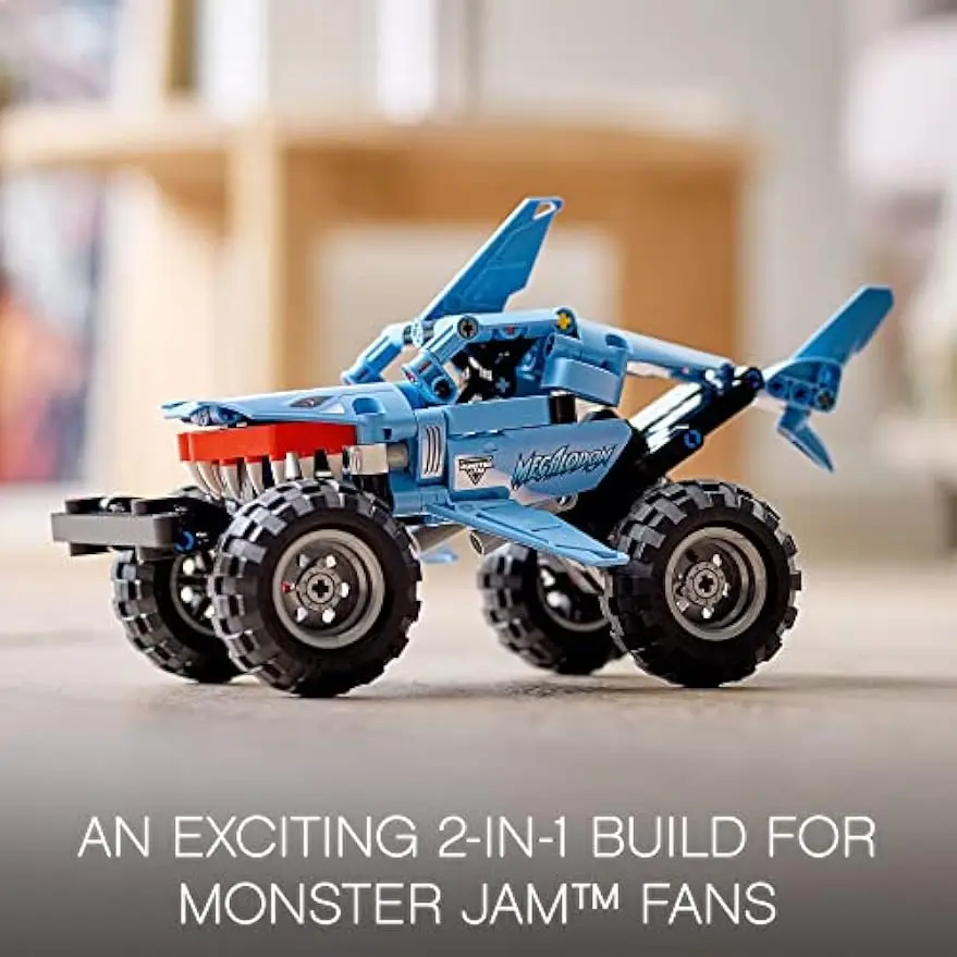 Technical Monster Jam Megalodon 42134 Building Blocks Set 2 in 1 Pull Back Shark Truck  Race Car Model Boys Toys Christmas Gifts