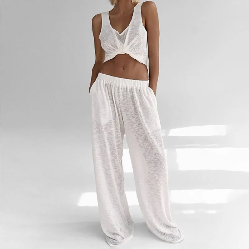 2025 New Women's Casual Loungewear Set, Comfortable Loose Suspender Vest and Trousers, European and American Style Wholesale