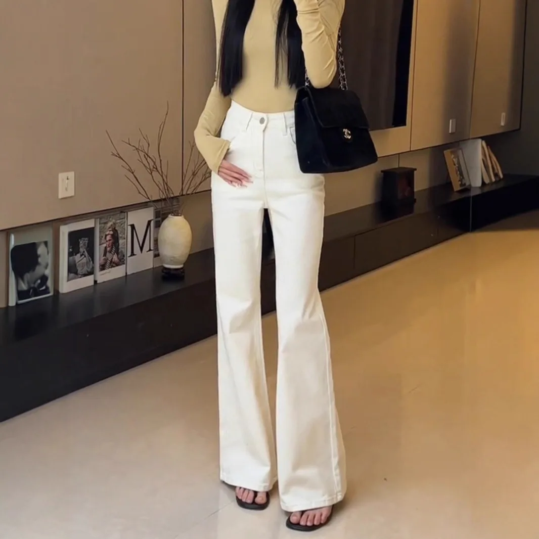 

White Women's High Waist Flared Jeans Four-Way Stretch Comfortable Cotton Casual Elegant Style Spring Summer Autumn Winter