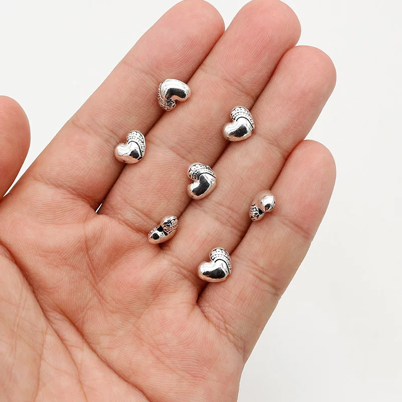 50pcs/Lot Antique Silver Color Metal Heart Beads 9x7mm Funky Handcraft Earrings Bracelets Rope Loose Spacers DIY Jewelry Making image 2