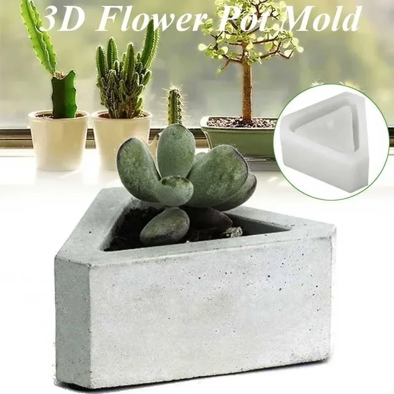 1Pc Triangle Concrete Silicone Mold Cactu Succulent Plant Flower Pot Mould DIY Cement Clay Craft Casting Flowerpot Mold 3D Mould