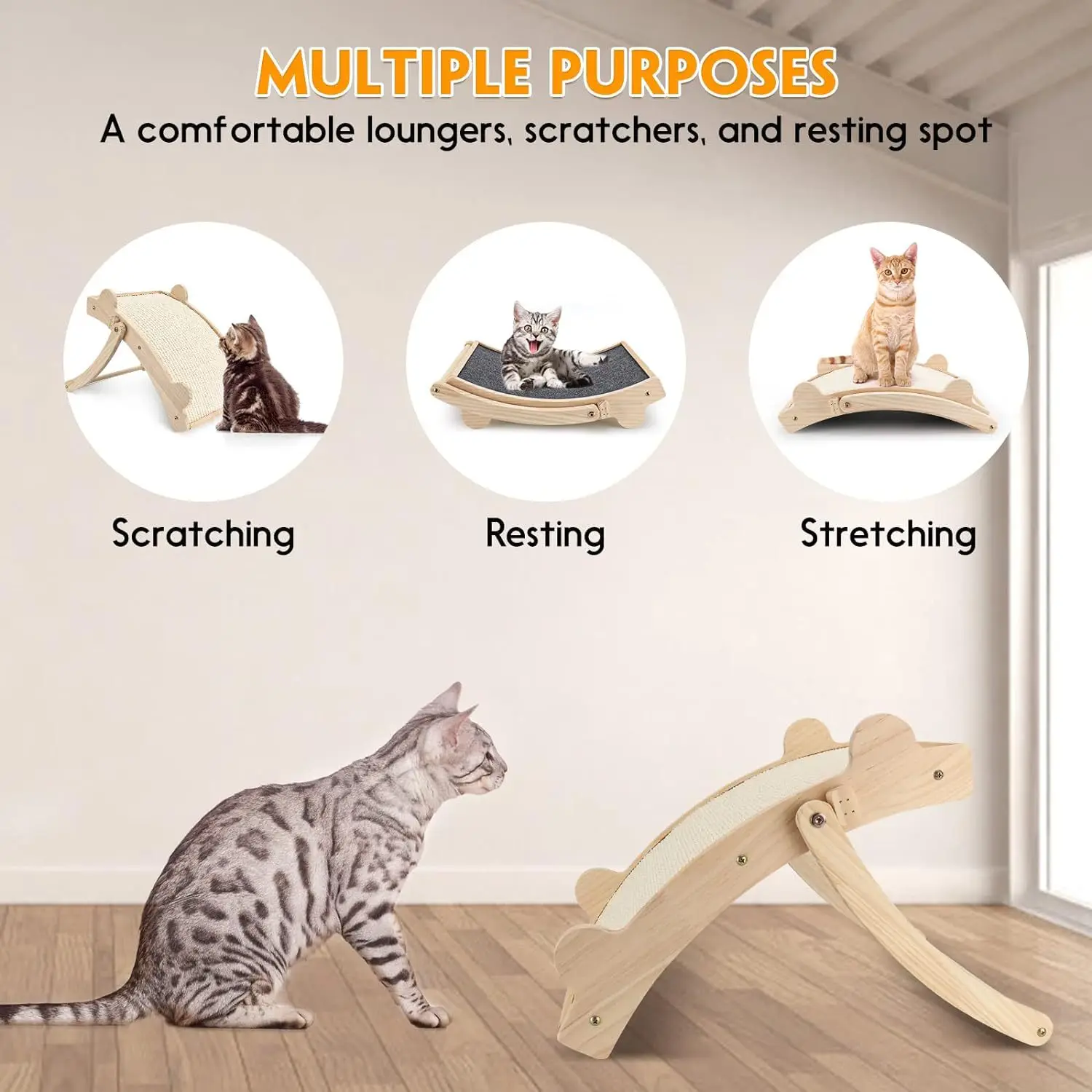 Wooden cat scratching board scratching board cat rocking chair dog sofa grinding claws integrated toy scratching pad