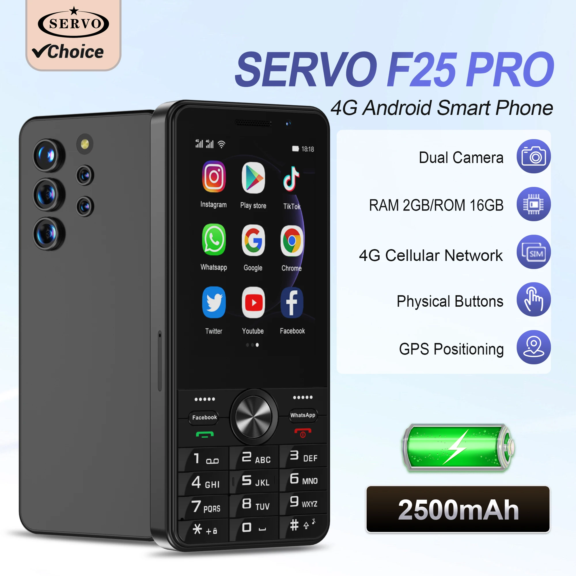 SERVO F25 PRO 4G LTE Android Smartphone Dual SIM Card Dual Camera WiFi GPS 2+16GB Google Play 3.5 Inch Touch Screen Mobile Phone