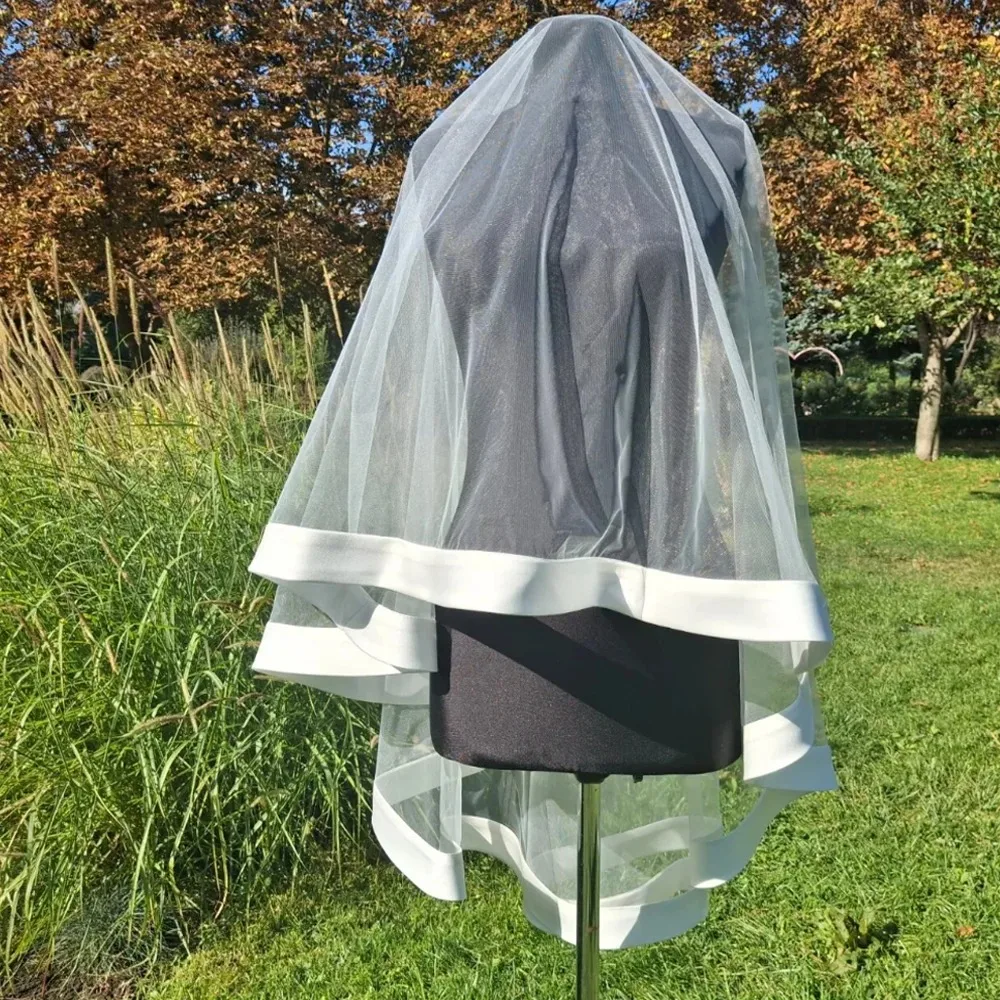 Short Ribbon Wedding Veil With Comb Two Tier Satin Edge Veil Satin Trim Veil Customized